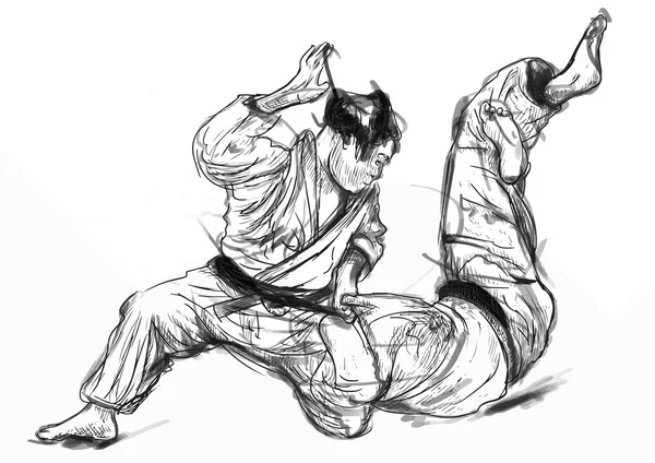 Judo - handgezeichnete Illustration in Vektor umgewandelt — Stockvektor