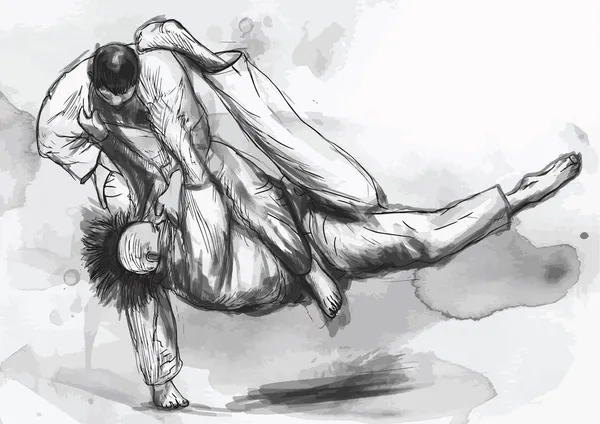 Judo - illustration dessinée à la main convertie en vecteur — Image vectorielle