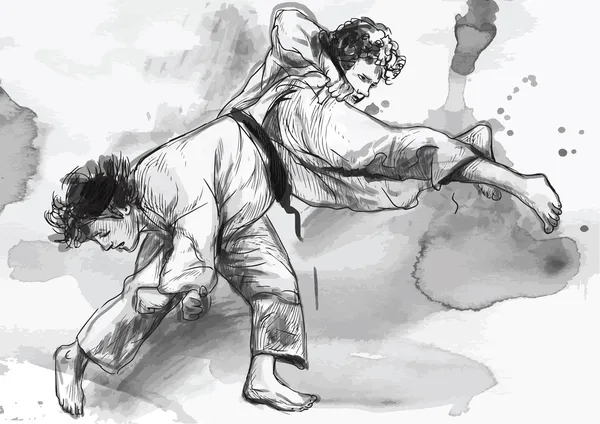 Judo - illustrazione disegnata a mano convertita in vettore — Vettoriale Stock