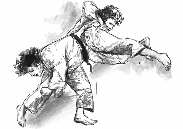 Judo - elle çizilmiş illüstrasyon vektör dönüştürülmüştür — Stok Vektör