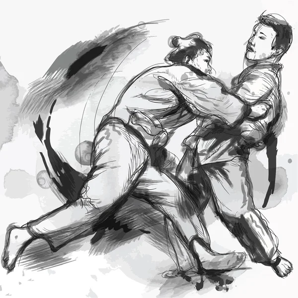 Judo - ilustración dibujada a mano convertida en vector — Archivo Imágenes Vectoriales