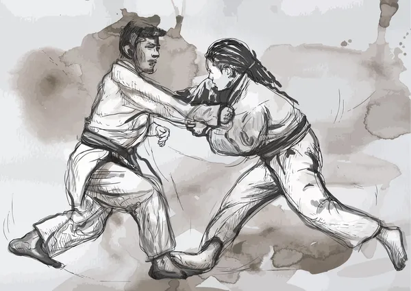 Judo - illustrazione disegnata a mano convertita in vettore — Vettoriale Stock