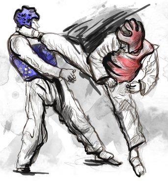 Tae-kwon musunuz. örnek bir tam ölçekli el çekilmiş