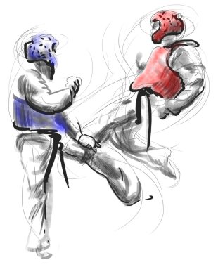 Tae-Kwon Do. An full sized hand drawn illustration on white clipart