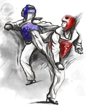 Tae-kwon musunuz. örnek bir tam ölçekli el çekilmiş