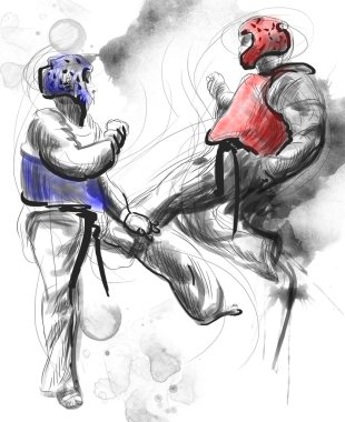 Tae-kwon musunuz. örnek bir tam ölçekli el çekilmiş