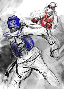 Tae-kwon musunuz. örnek bir tam ölçekli el çekilmiş
