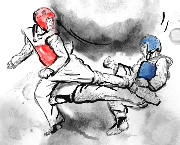 Tae-Kwon Do. Una ilustración dibujada a mano de tamaño completo — Foto de Stock