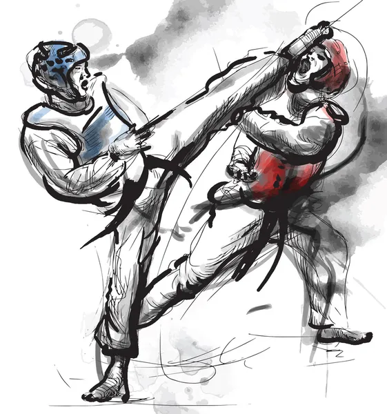 TaeKwon-Do. Vecteur dessiné à la main (calligraphique et grunge) — Image vectorielle