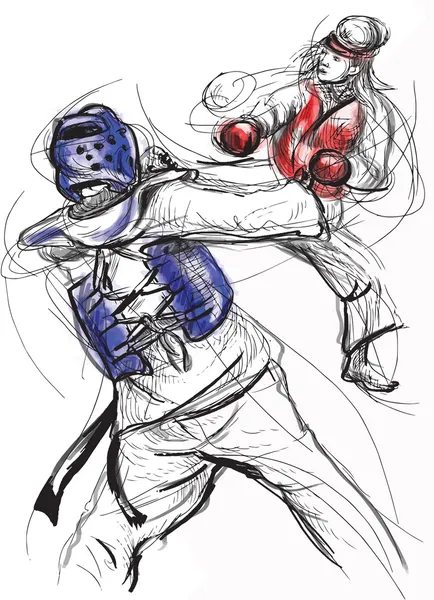 TaeKwon-Do. vettore disegnato a mano (calligrafico e grunge) — Vettoriale Stock