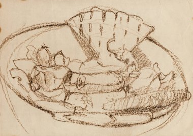 Bir el çizimi, taranmış resim - yiyecek - sebze - yumuşak kalem tekniği