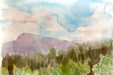 Bir el çizimi, taranmış resim - bir tepe - suluboya tekniği