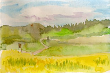 Bir el çizimi, taranmış resim - manzara - suluboya tekniği