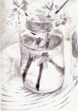 El çizimi, taranmış resim - vazo - sanatsal işaret tekniği