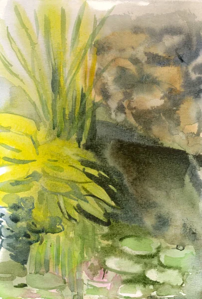 Kézzel Rajzolt Illusztráció Szkennelt Kép Virágok Lombozat Akvarell Technika — Stock Fotó