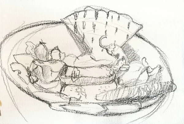 Kézzel Rajzolt Illusztráció Szkennelt Kép Étel Zöldség Puha Ceruza Technika — Stock Fotó
