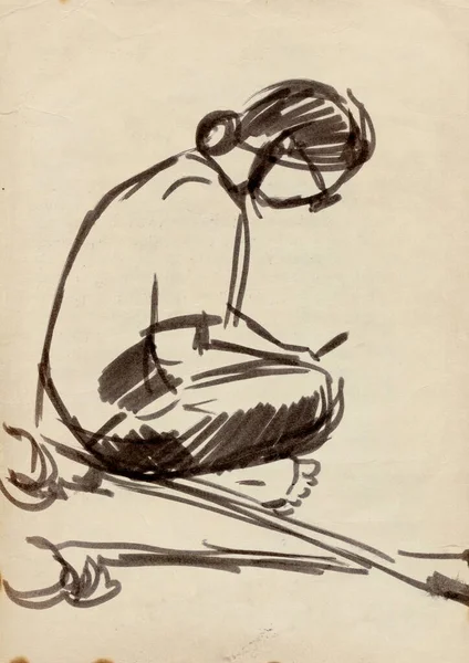 Eine Handgezeichnete Illustration Gescanntes Bild Eine Figur Eine Frau Künstlerische — Stockfoto