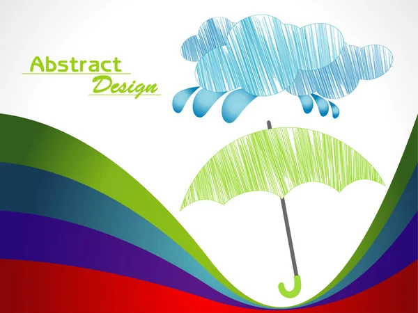 Vector umbrella with blue rain drops and cloud on white background — Stock Vector