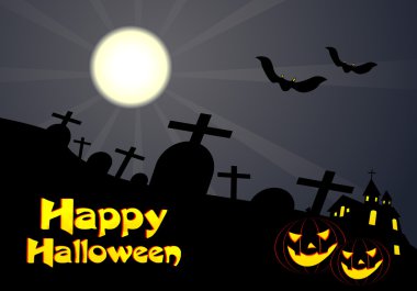 Cadılar Bayramı arka planda uçan yarasalar, eski bir ev, kabak ile vektör