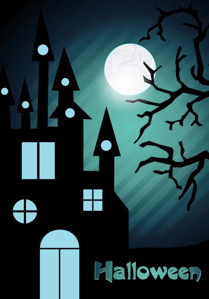 Vector Halloween background with flying bats, old house, pumpkin — Stock Vector