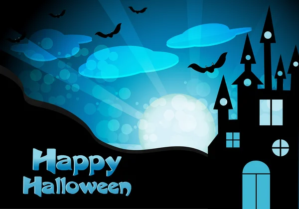 Векторный фон Хэллоуина с летящими летучими мышами, старый дом, родня — стоковый вектор
