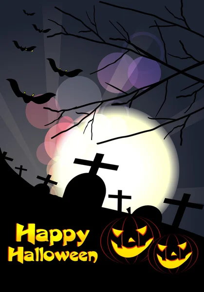 Vektor-Halloween-Hintergrund mit fliegenden Fledermäusen, altem Haus, Kürbis — Stockvektor