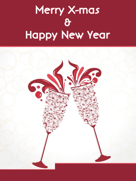 Criativa feliz ano novo 2014 e design de Natal com taças de champanhe .celebration festa cartaz, banner ou convites . — Vetor de Stock