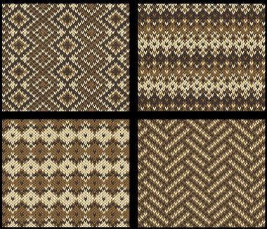 fair Isle desenleri ile dört örgü örnekleri ayarla