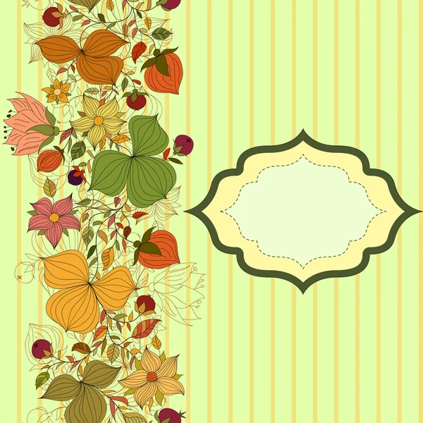 Vector seamless doodle border of flowers and berries with frame — Stock Vector