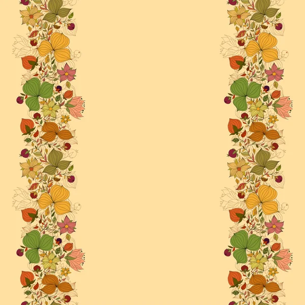 Διάνυσμα άνευ ραφής doodle πλαίσιο συνόρων της λουλούδια και μούρα — Διανυσματικό Αρχείο