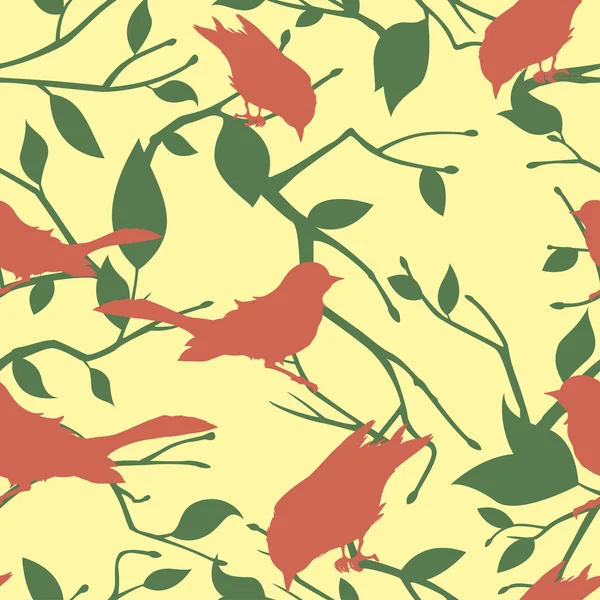 새와 나무 가지 원활한 벡터 패턴 — 스톡 벡터