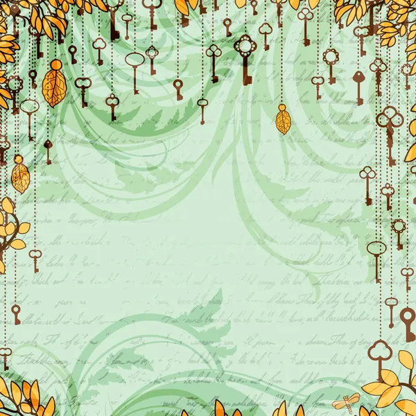 Fondo vintage abstracto con llaves antiguas colgadas en el árbol — Vector de stock