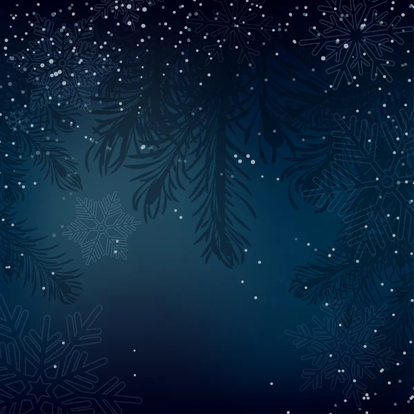 Fondo nocturno de Navidad con nieve giratoria y abeto — Vector de stock