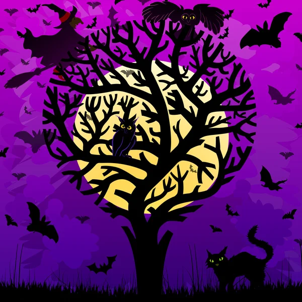 Fundo de Halloween com árvore estilizada — Vetor de Stock