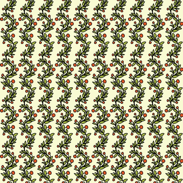 Seamless pattern with evergreen branches and red berries — Stock Vector