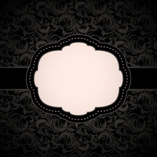 Modèle floral sans couture noir avec cadre vintage — Image vectorielle