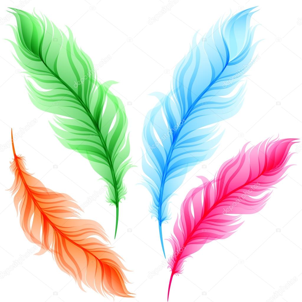 Set of colorful transparent feathers