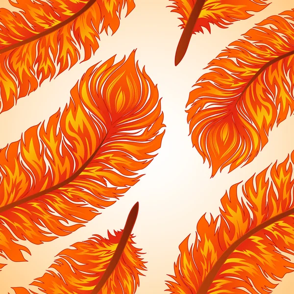 Seamless vector background with fiery feathers — Stock Vector