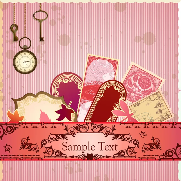 Tarjeta de lujo de scrapbooking vectorial con marcas y pegatinas . — Vector de stock