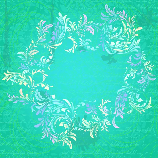 Antique turquoise floral frame on grungy parchment texture — Stock Vector