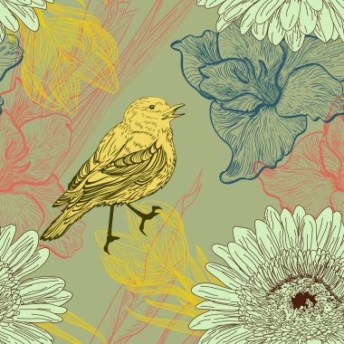 sorunsuz geçmiş handdrawn kuşlar ve çiçekler ile