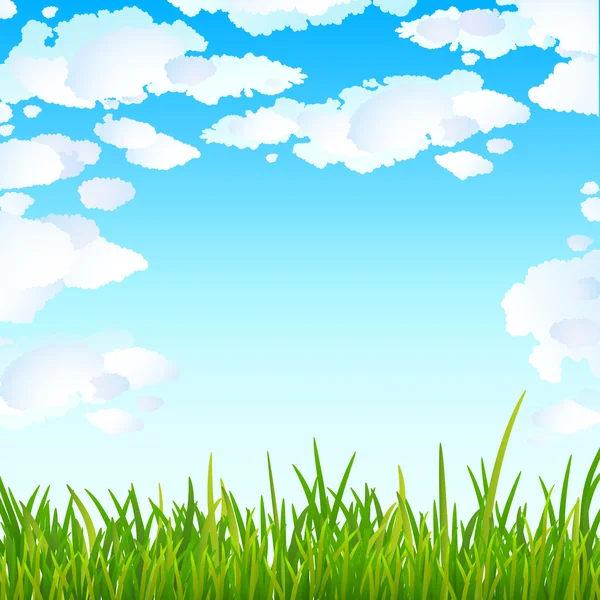 Background with bright blue sky and green grass — Stock Vector