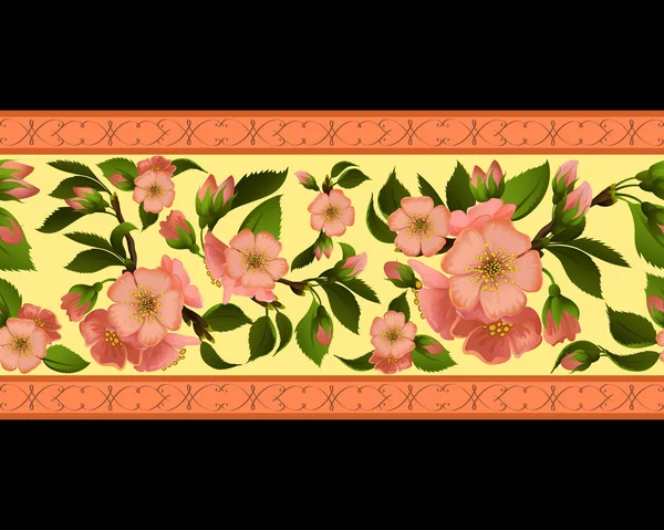 Bordure sans couture avec fleurs de printemps — Image vectorielle