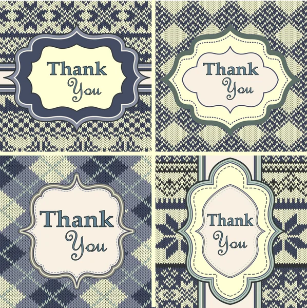 Set of vintage thank you cards with knitted background — Stock Vector
