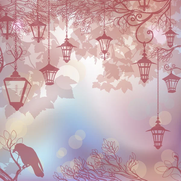 与树分支和灯笼的微妙背景背景 — 图库矢量图片
