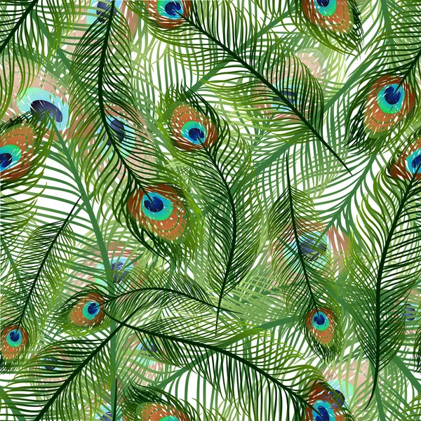 Бесшовная текстура с павлиньими перьями — стоковый вектор