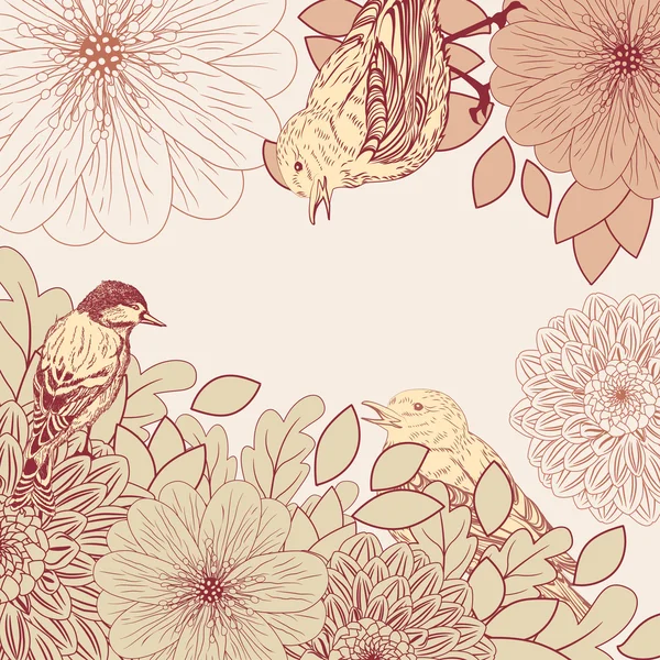 Fundo vintage com pássaros e flores — Vetor de Stock