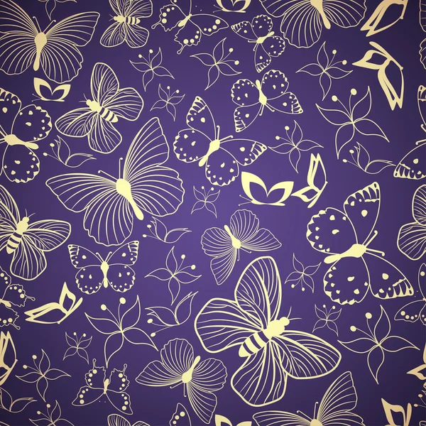Modrý vzor bezešvé s stylizované motýli — Stockový vektor