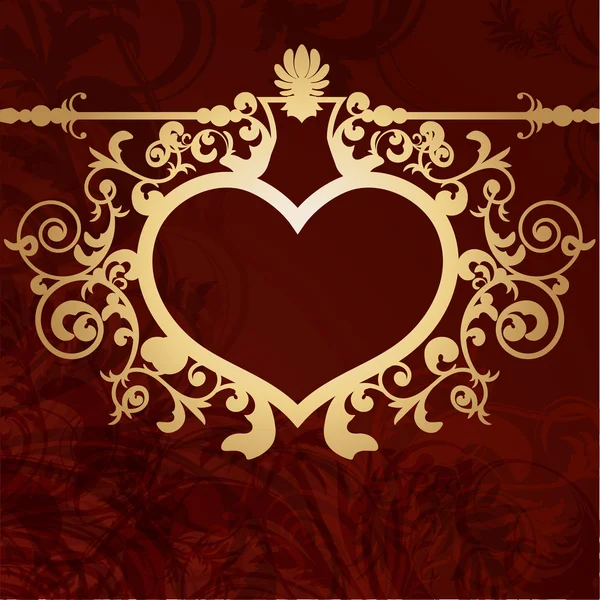 Fondo de San Valentín vintage con marco de corazón dorado — Vector de stock