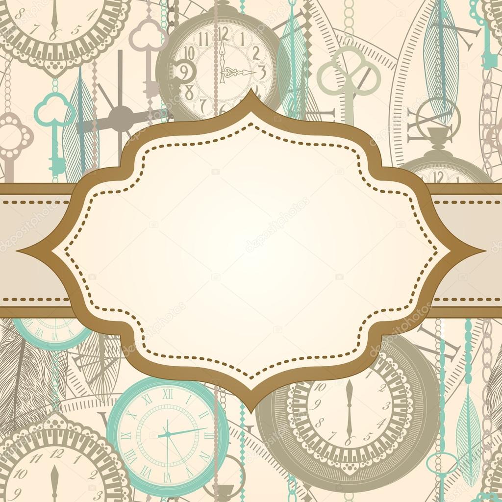 Invitation card with retro frame and clock pattern